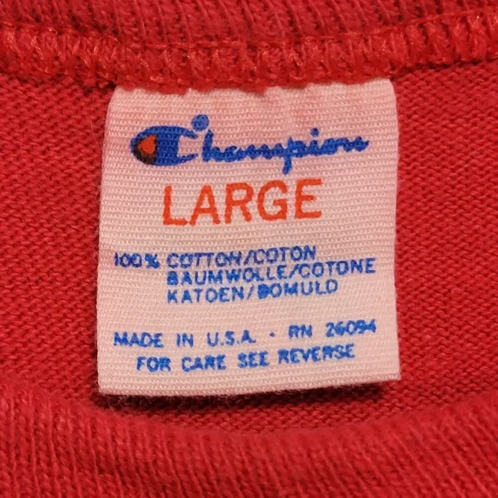 Champion Spanish War Commemorative T Short Sleeve Tee Red White Size L VTG - Picture 3 of 8